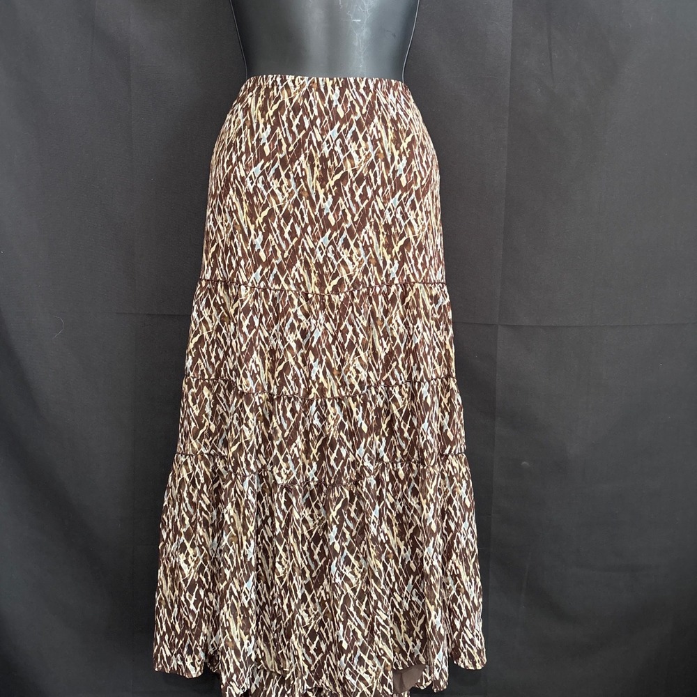 Lane Bryant Maxi Skirt 14/16 Brown Boho Abstract Tiered Beaded Dark Fairy Whimsy